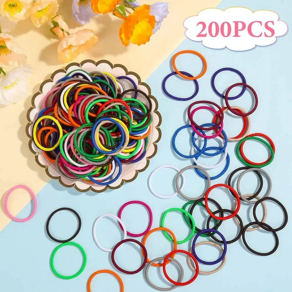 Women's 200 Pcs Multicolor Hair Ties Elastics Ponytail Bands Thick Curly Hair